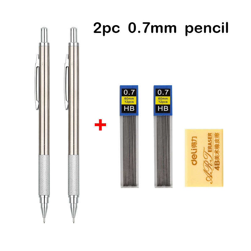 Juego de portaminas 0,3 0,5 0,7 0,9 1,3 2,0mm arte de Metal completo pintura lápiz automático con cables suministros escolares de oficina: Mezcla de color