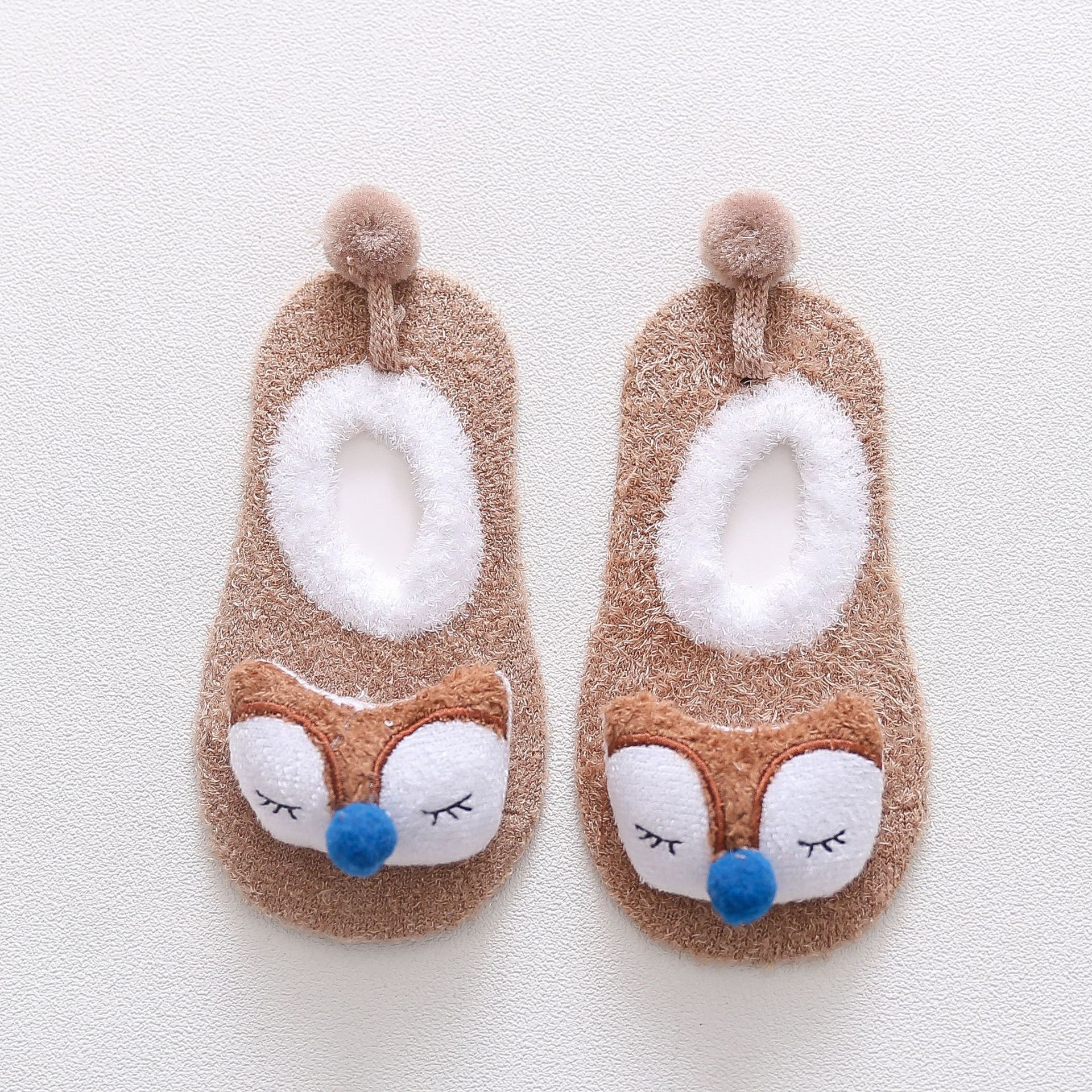 Calcetines de suelo con patrón de Animal suave de dibujos animados de bebé bonito de: Marrón / 24 meses