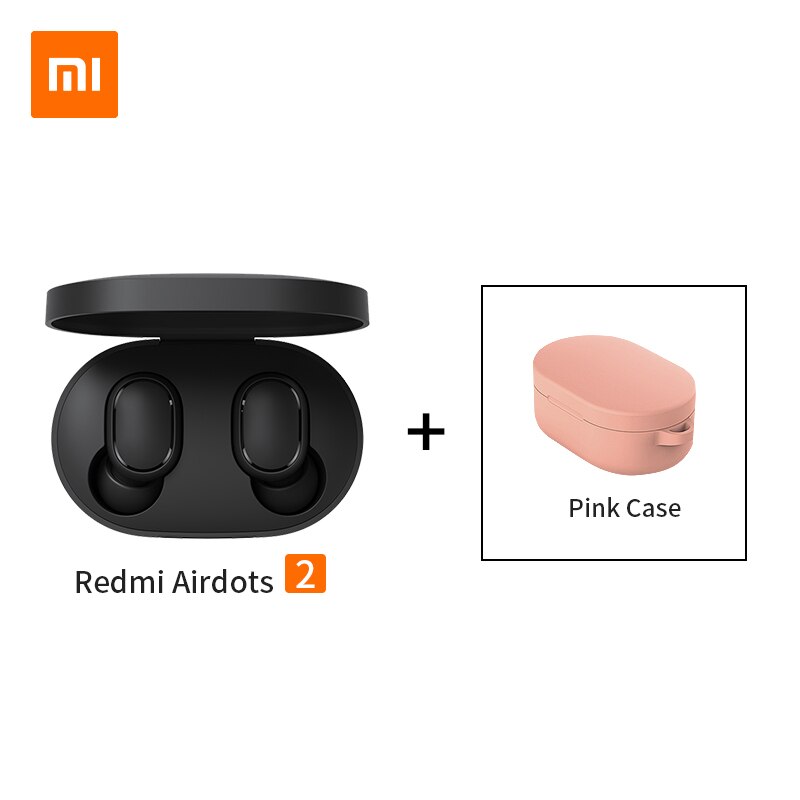 Xiaomi Redmi Airdots 2 Earbuds AI Control Stereo Bass with Mic Handsfree TWS Wireless Bluetooth 5.0 Earphone: Add Pink Case