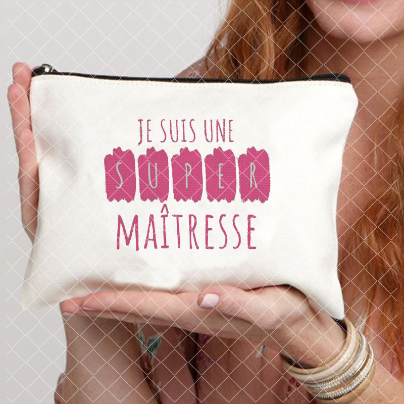 Merci Maitresse imprimer femmes Neceser sac de maquillage pochette organisateur de voyage fête des enseignants de remise des diplômes sac cosmétique Super Atsem: Beige