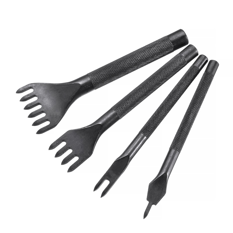 DIY Leather Hole Punching Tool Black Steel Punches 3/4/5mm Leather Drilling Chisel Hole Punch Splicing Craft Tool Supplies 4pcs