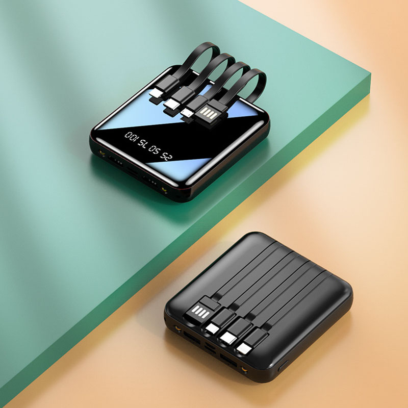 20000 mah mini-powerbank mit externem akku, spiegelbildschirm und digitalanzeige, tragbarer akku für smartphones und mobiltelefone: Schwarz