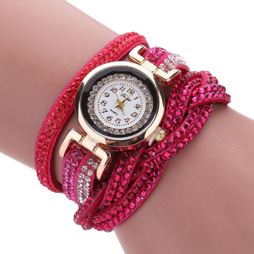Montres femmes luxe Gold Quartz Vrouwen Strass Horloge Gevlochten Lederen Armband Horloge Dames Horloge Vrouwen