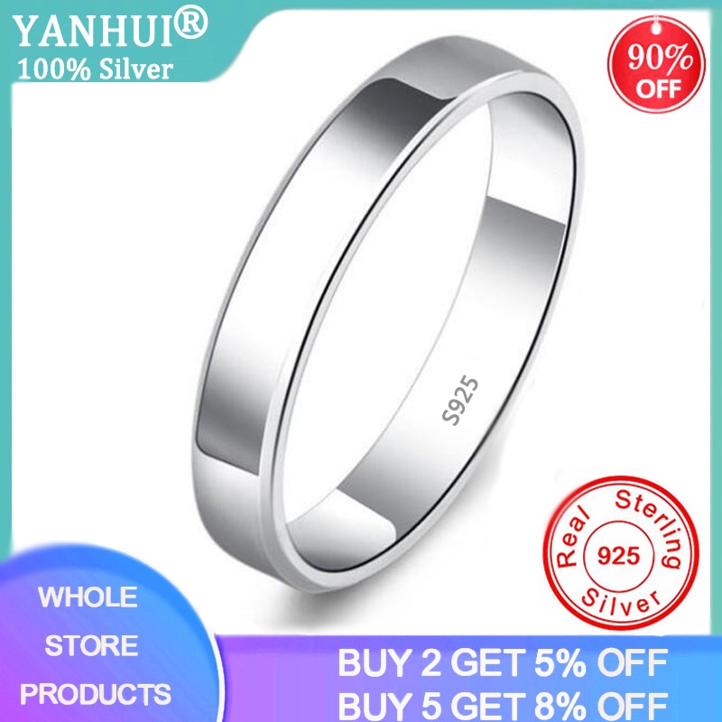 Eenvoudige 4Mm Platte Ringen Voor Vrouwen Mannen Engagement Sieraden Paar Tibetaans Zilveren S925 Ring Wedding Band Voor Liefhebbers Anniversary