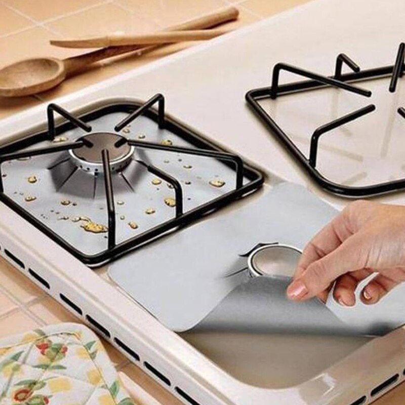 4Pcs Gasfornuis Protectors Herbruikbare Kookplaat Brander Covers Ove Mat Reinigingskussentje Bescherming Pad Voor Gasfornuis Keuken Accessoires