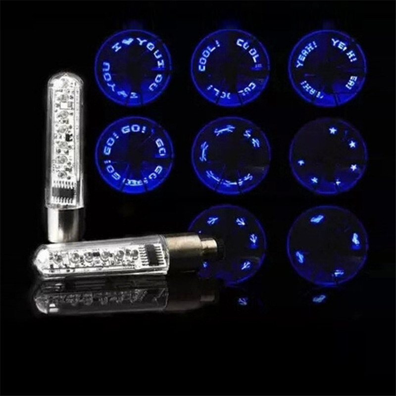 Lumière de vélo Double face, lampe à Valve à rayons de roue, lumières de Valve de roue de pneu, Flash à 7 LED avec motif aléatoire Super lumineux: Bleu