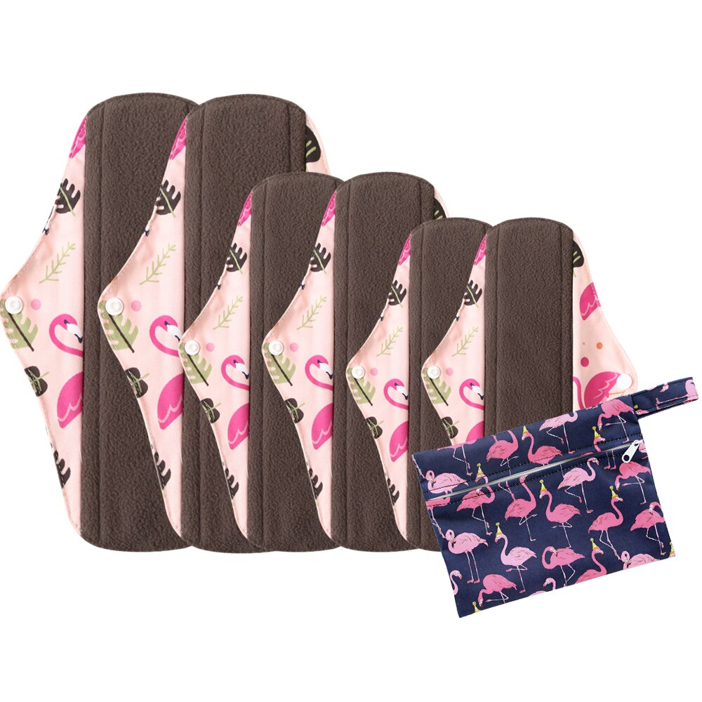 Genanvendelige bind bambus kul hygiejnebind mama menstruations bomuldsbind vaskbare trusseindlæg 2 stk l  +2 stk m  +2 stk s +1 pose: 05