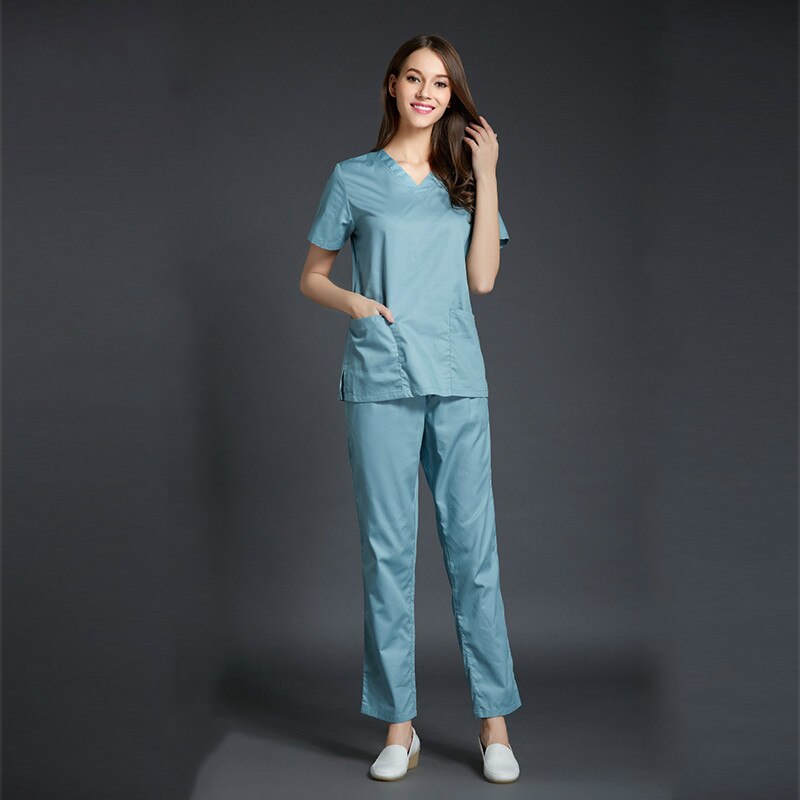 kurzarm Doktor Krankenschwester Uniform Sommer Krankenhaus Medizinische Schönheit Salon Spa Peeling-setzt Chirurgische Medizinische Uniformen: grau Blau / S