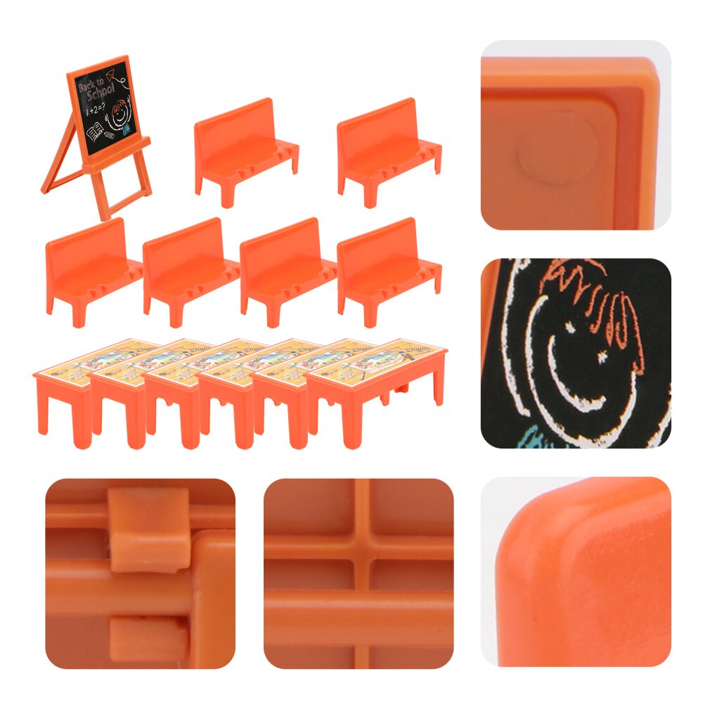 13pcs Wooden Mini Classroom Landscape Model Desk Chair Model Blackboard Model