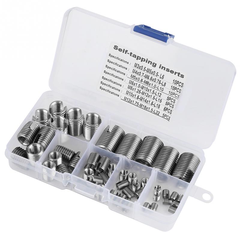 50Pcs/Set Thread Insert Set Inner Thread Self Tapping Thread Inserts Fastener Reinforce Repair Tool Stainless Steel