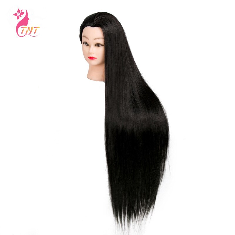 Maniquí económico con pelo sintético largo , cabeza de maniquí para entrenamiento de peluquero, peinados para cabeza de Maniquí de 60Cm de largo