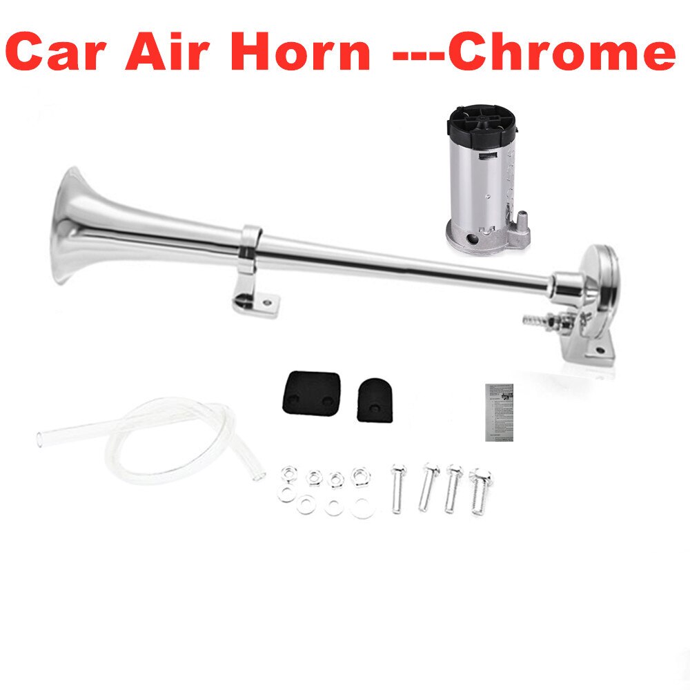 Universal preto chrome buzina de ar do carro 17 polegada 12v 150db alto único trompete para caminhões carros automóveis 180 hertz: Horn Set Chrome