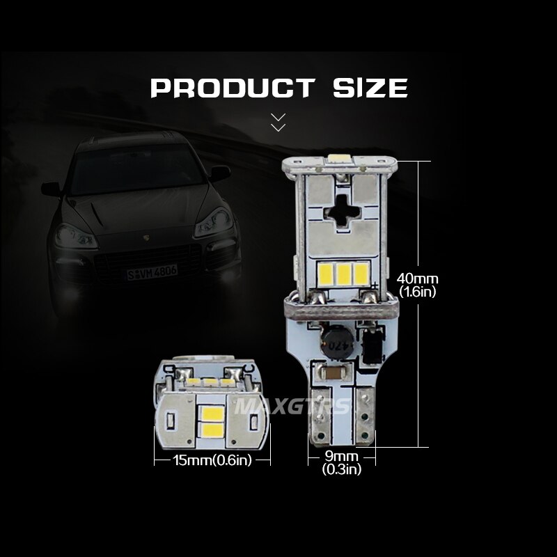 MAXGTRS 2x921 912 T15 W16W ampoule LED CANBUS sans erreur pour voiture de secours arrière arrière feux arrière blanc ambre blanc 4300 K