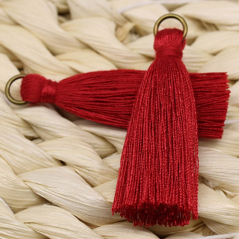 20 stuks 4.5cm koperen ringen mini kwastjes hangers sieraden gordijn kleding decoratieve accessoires sleutel tas hanger knutsel kwastjes diy: Rood