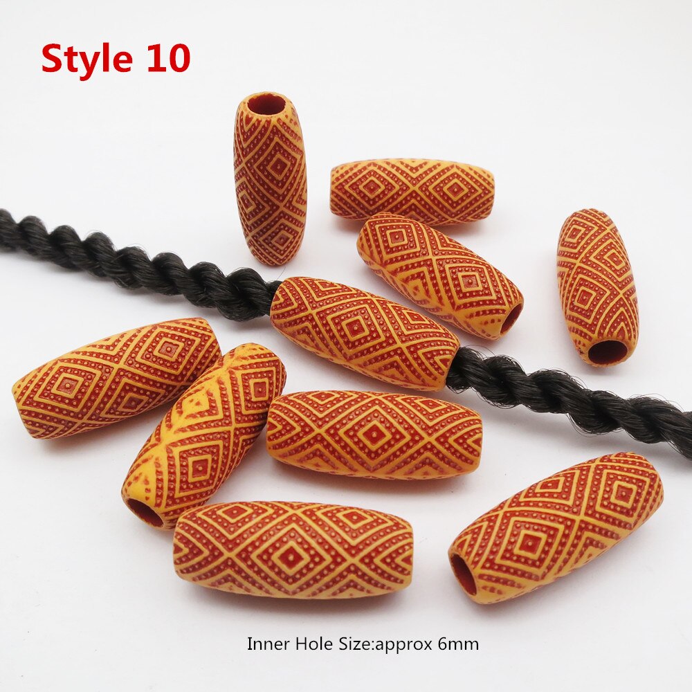 10 stk viking akryl træ hæklede fletninger hår dreadlock dreadlock skæg perler rørringe til hår mænd kvinder piger tilbehør: 10 stk stil 10