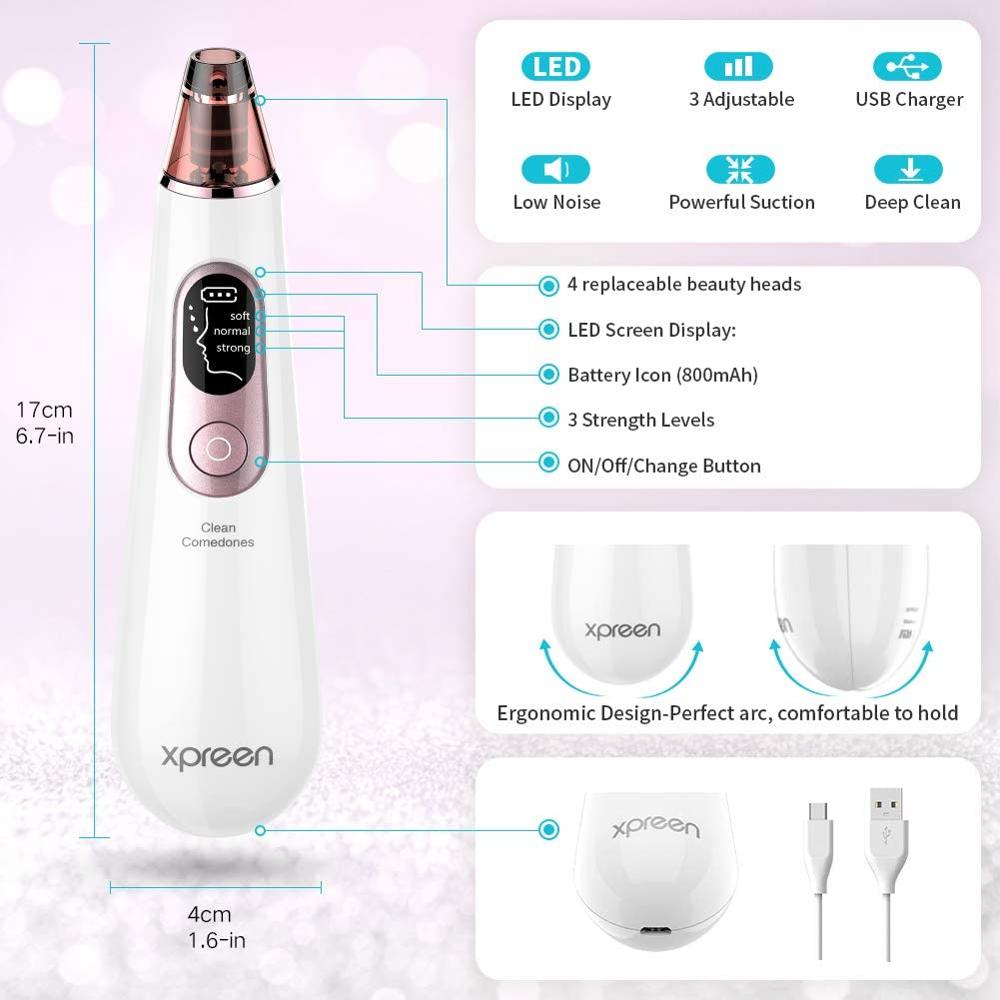 Limpiador de Poros, Xpreen Extractor de Puntos Negros Limpiador Facial Blackhead Remover Eliminador Puntos Negros Electrónico Re