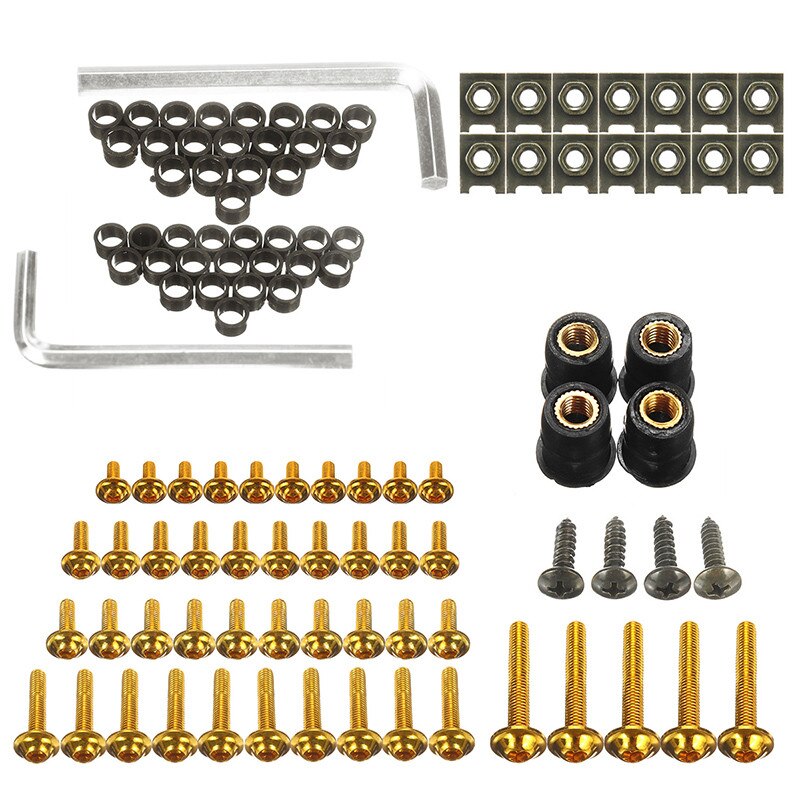107Stck Universal- Motorrad Verkleidung Körper Schrauben Bausatz Verschluss Clips Schraube Muttern Für Kawasaki für Suzuki für Yamaha ect: Gold