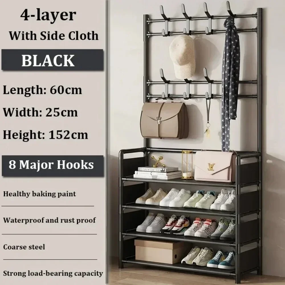 Clothes Hanger Multi-Layer Shoe Rack Shelf Floor Standing Coat Racks Assemble Cloth Storage With Hooks Sneakers Organizer