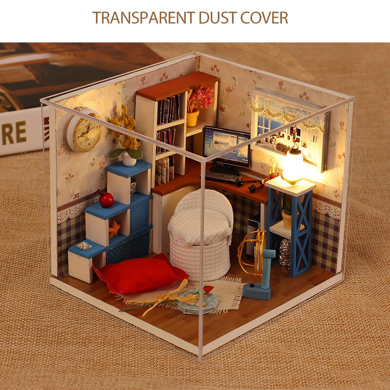 Warme Tijd Poppenhuis Handgemaakte 3D Miniaturen Poppenhuis Meubels Kit Speelgoed Kinderen Diy Houten Leisure Kamer Huis Doos Voor Kinderen