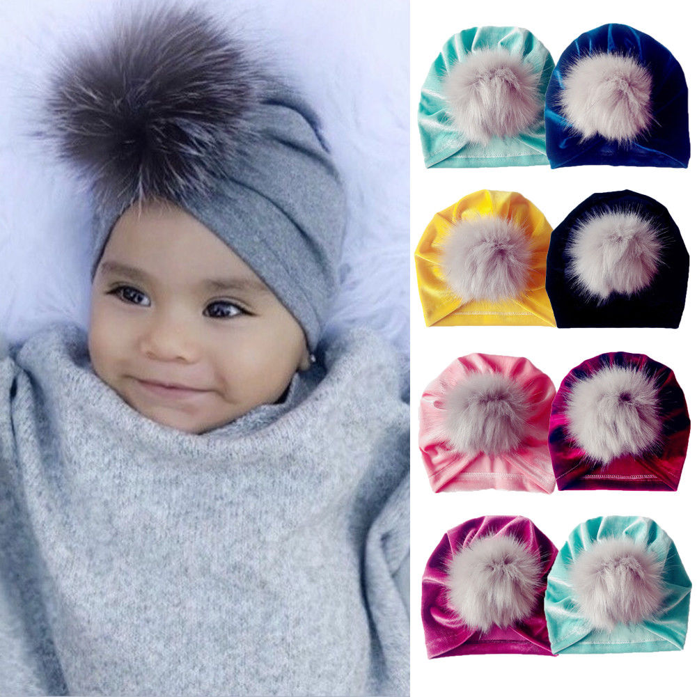 Neugeborenen Beanies Kleinkind Kinder Baby Junge Mädchen Turban Samt Beanie Hut Haar Ball Warm Caps