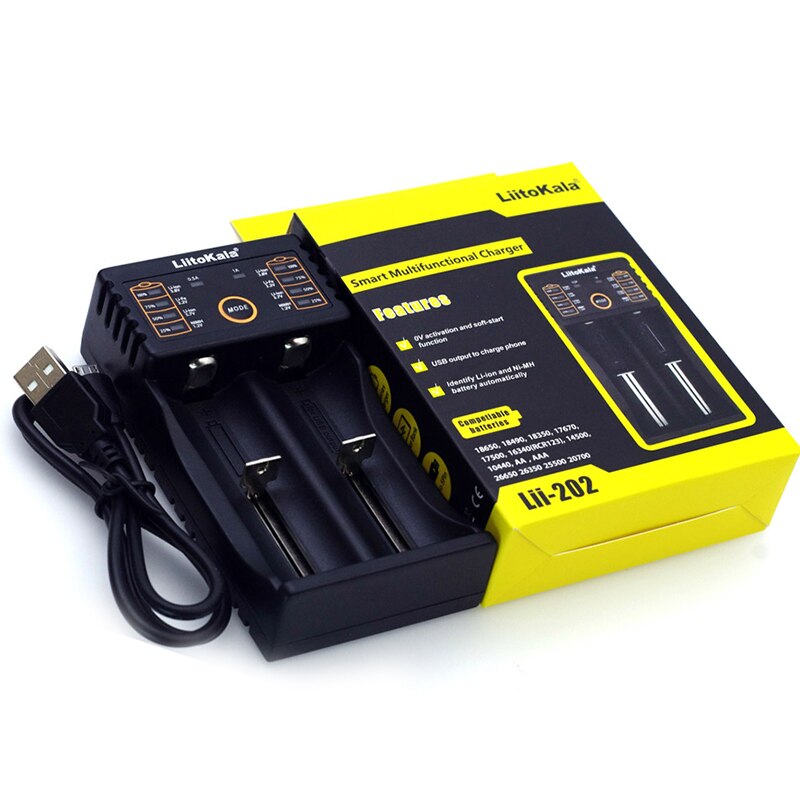 Liitokala lii -500 lii -202 lii -500s lii -s8 lii -600 lcd 3.7v 18650 18350 18500 21700 14500 26650 aa nimh litiumakkulaturi: Lii -202 laturi