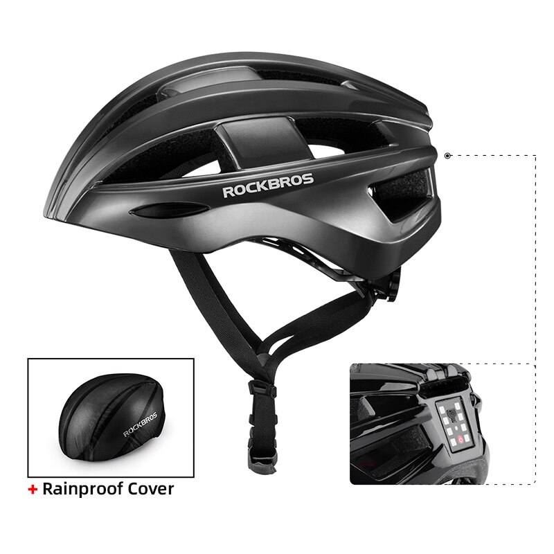 ROCKBROS-casco con luz LED integrada para ciclismo, casco con iluminación trasera, alerta reflectante EPS + PC, para bicicleta de montaña y carretera: ZK-013TI 55-60cm