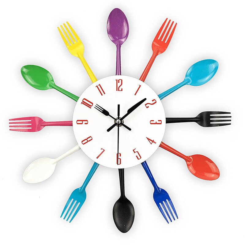 Cutlery Kitchen Wall Clock Spoon Fork Kitchen Quartz Wall Mounted Clocks Modern Decorative Horloge Murale Klock: color