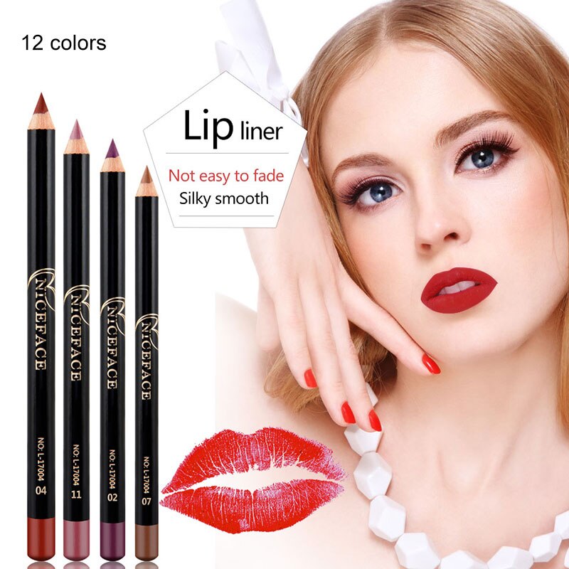 12 färger lipliner makeup vattentät lip liner penna set hjl 2018