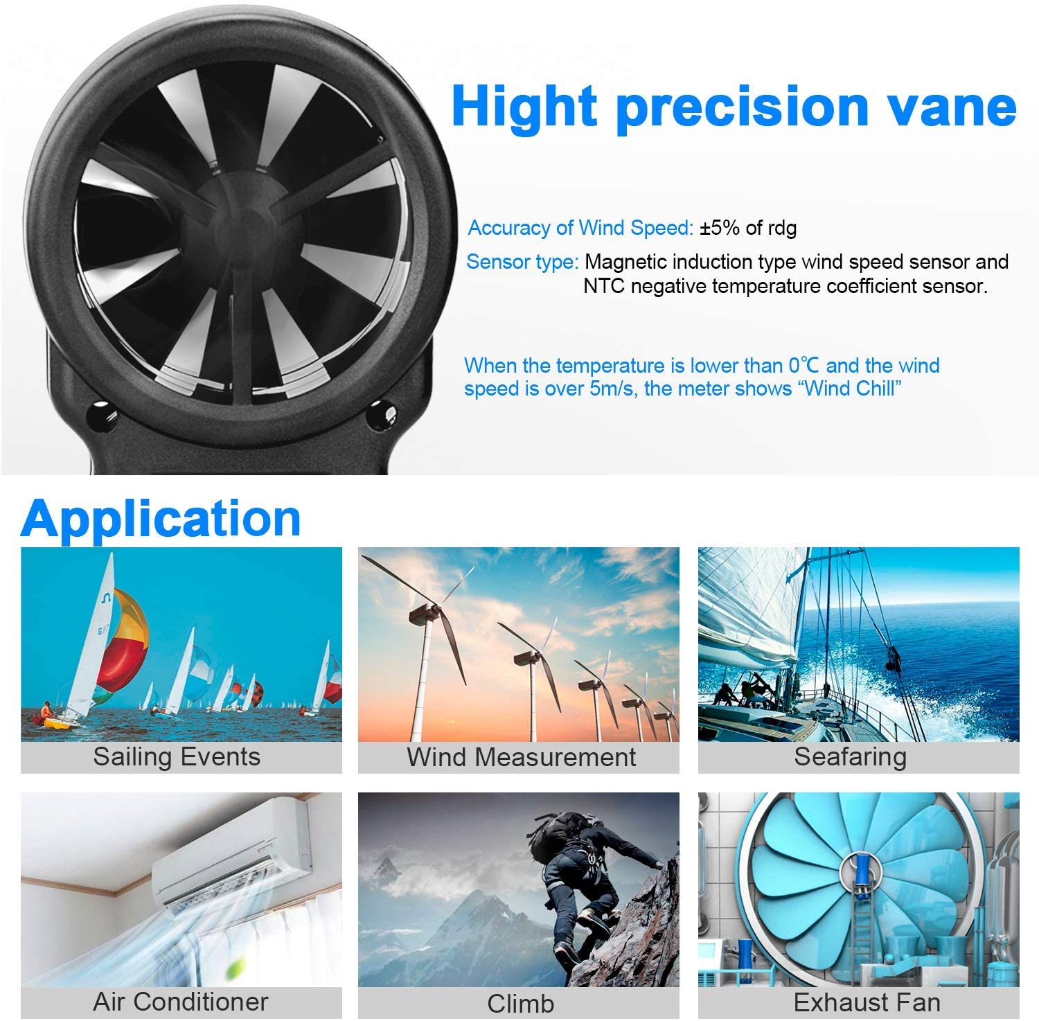 Smart APP Control &Record Supported,Handheld Air Flow Meter,Wind Speed Meter for Measuring Wind Speed,Temperature and Wind Chill