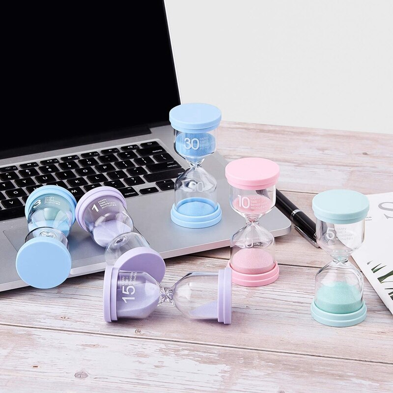 6Pcs Sand Timers for Kids and Classroom - Big Plastic Sand Hour Glass Hourglass Set Retail
