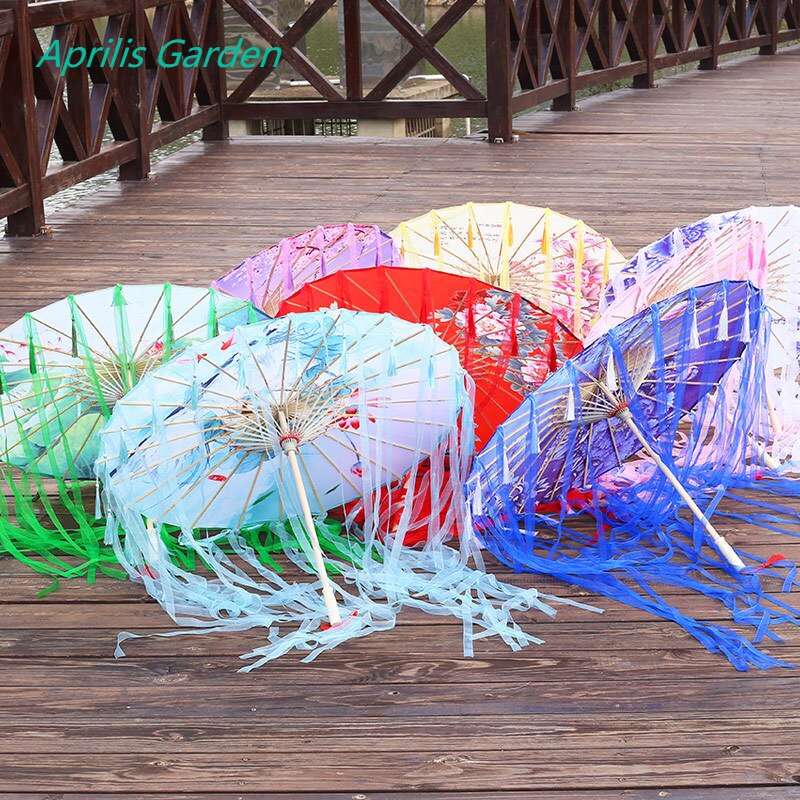 Neue erwachsene Bambus geölte Papier Regenschirm Quasten Garn Band Hanfu retro Frau Sonnenschirm Durchführung japanischen chinesischen Stil Regenschirm