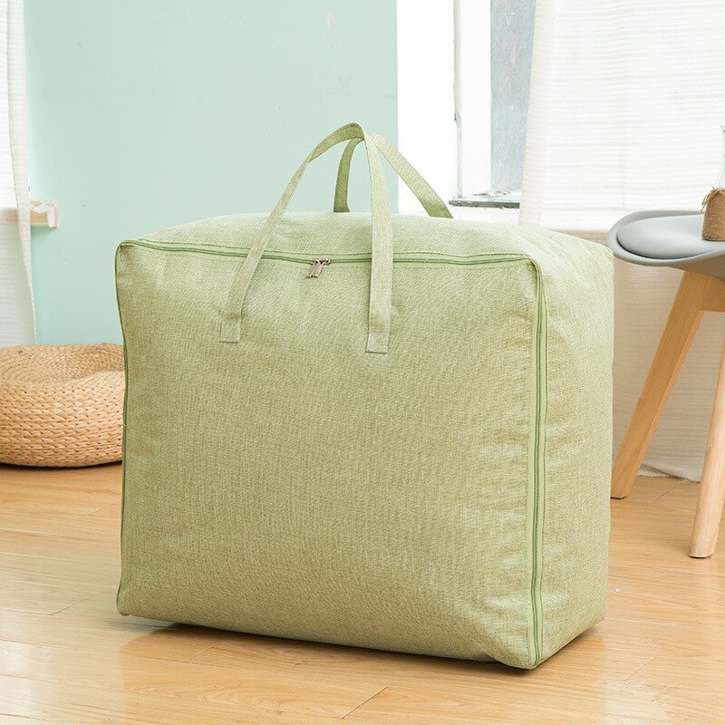 Katoen Linnen Kleding Quilt Opbergtas Waterdichte Zachte Pakket Box Effen Kleding Sorteren Organizer Draagbare Reizen Handtas: green / L-about 60x45x25cm