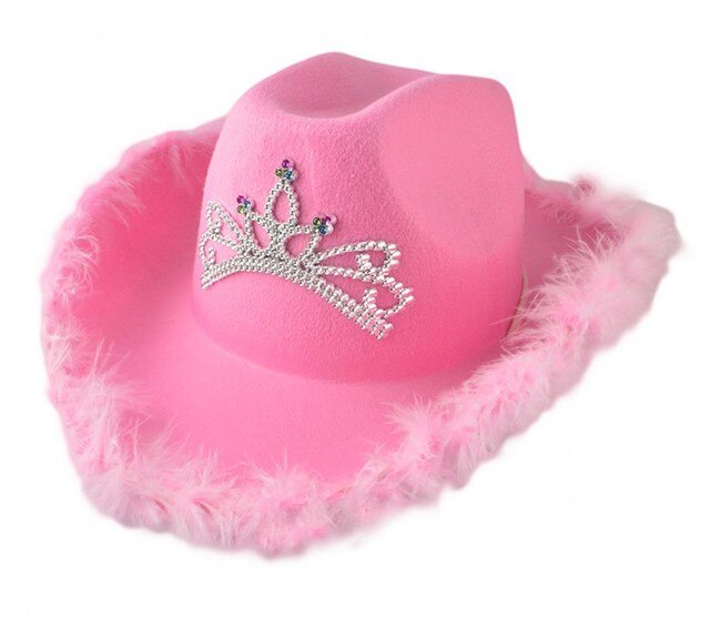 Western stil glødende cowboyhat lyserød #39 til kvinder skæv bred skygge med pailletter dekoration led krone tiara cowgirl hat: Lyserød 2
