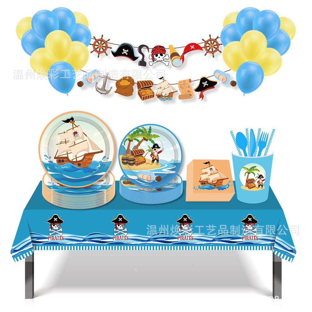 Pirate Theme Party Disposable Tableware Birthday Party Decorations Kids Party Supplies Napkins Paper Plates Birthday Decoration