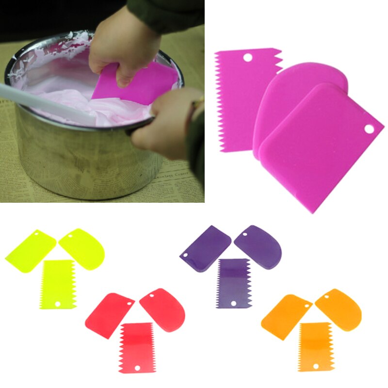 3 stuks plastic deeg glazuur fondant schraper taartdecoratie bak gebak gereedschap effen glad gekarteld rand spatels uitstekers fea 889