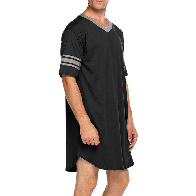 Chemise de nuit en coton doux pour hommes, Robes à manches courtes, col en v, ample, vêtements de nuit décontractés, hauts longs, été
