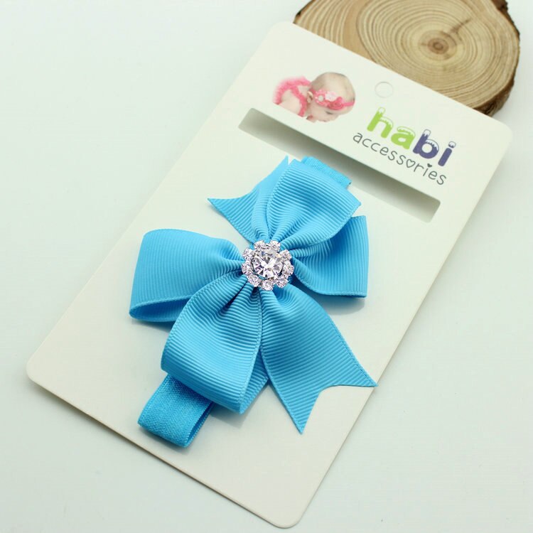 1 Piece MAYA STEPAN Baby Headband Ribbon Bowknot DIY Infant Kids Hair Girl Newborn Bows crystal Turban Elastic Toddler Handmade: Blue