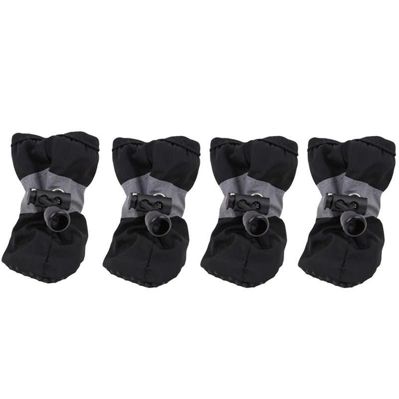 4Pcs Winter Waterproof Pet Dog Shoes Anti-slip Rain Boots Thick Warm Cat Dog Footwear Convenient Drawstring Puppy Shoes: black / M
