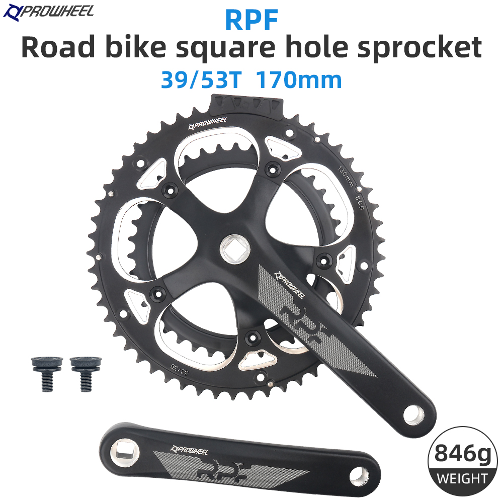 PROWHEEL OUNCE-521-N Rennrad Kurbelgarnitur mit quadratischem Loch 170 mm 130BCD 53/39 Zähne Doppelkettenblätter Kettenräder Rennrad Kurbelgarnitur: Blau