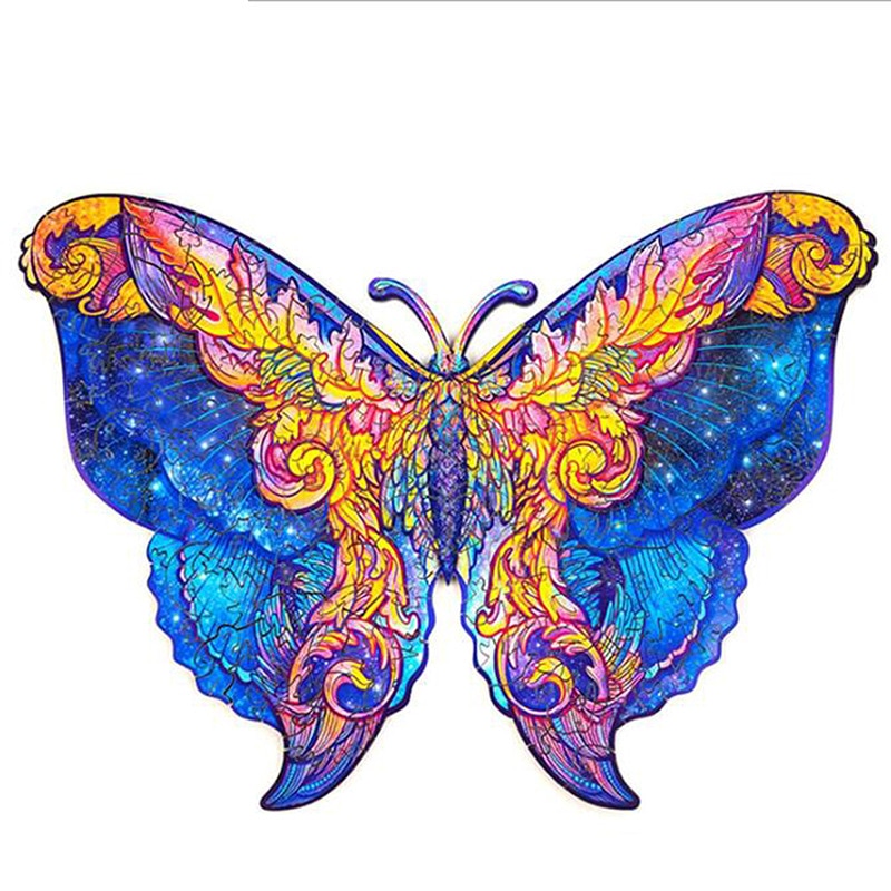 Kids Animal Wooden Puzzle for Adults Children Wood DIY Crafts Wolf Shaped Wood Decoration Puzzle Toys Educational Game Toys: Butterfly