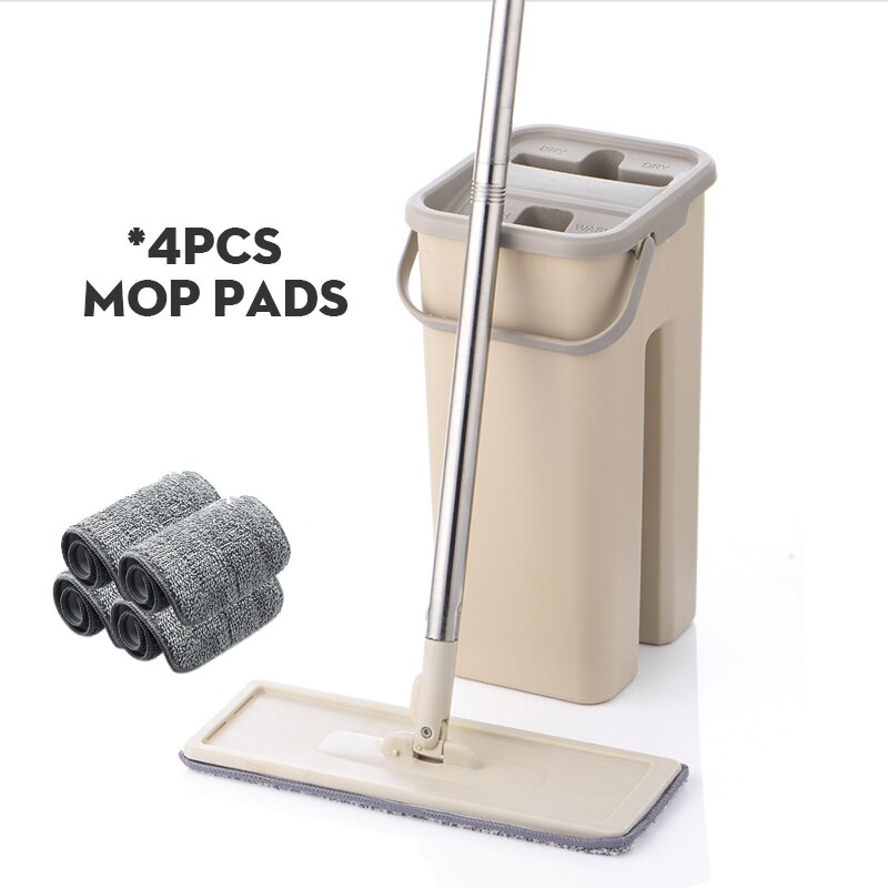 Fregona Plana con Almohadillas de Microfibra, Mopa con Cubo para Escurrirla, Limpieza de Suelo, Uso Húmedo o Seco en Baldosas Laminadas de Madera Dura: DR-BHW21