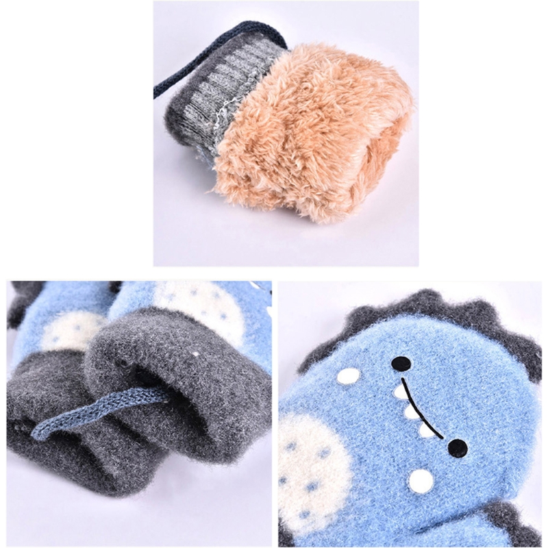 Manoplas de piel de conejo para niños, mitones de punto gruesos y cálidos para bebés de 1 a 3 años, guante de invierno con cuello colgante, guantes suaves para bebés