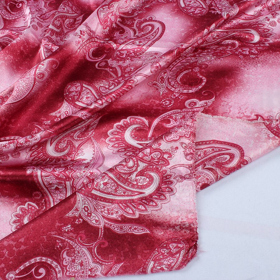 Vintage Polyester Charmeuse Material Paisley Floral Print Satin Fabric For Scarfs Dresses Sold By Yard