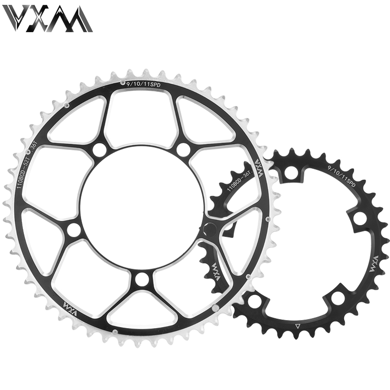 VXM-plato doble para bicicleta 110BCD 34T 50T 36T 52T 39T 53T, juego de bielas para bicicleta de carretera, disco de conducción, rueda dentada de aluminio, disco plegable para bicicleta: Azul