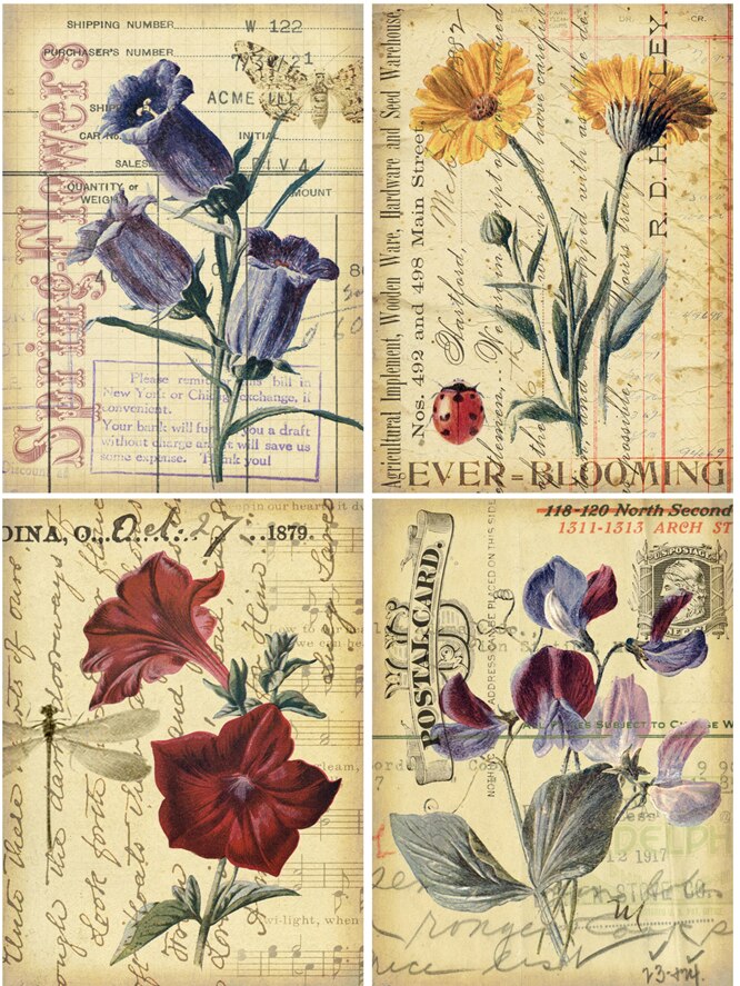 Musik blomster regning vintage materiale baggrund papir junk journal dagbog planner scrapbooking dekorativ diy håndværk papir foto: -en