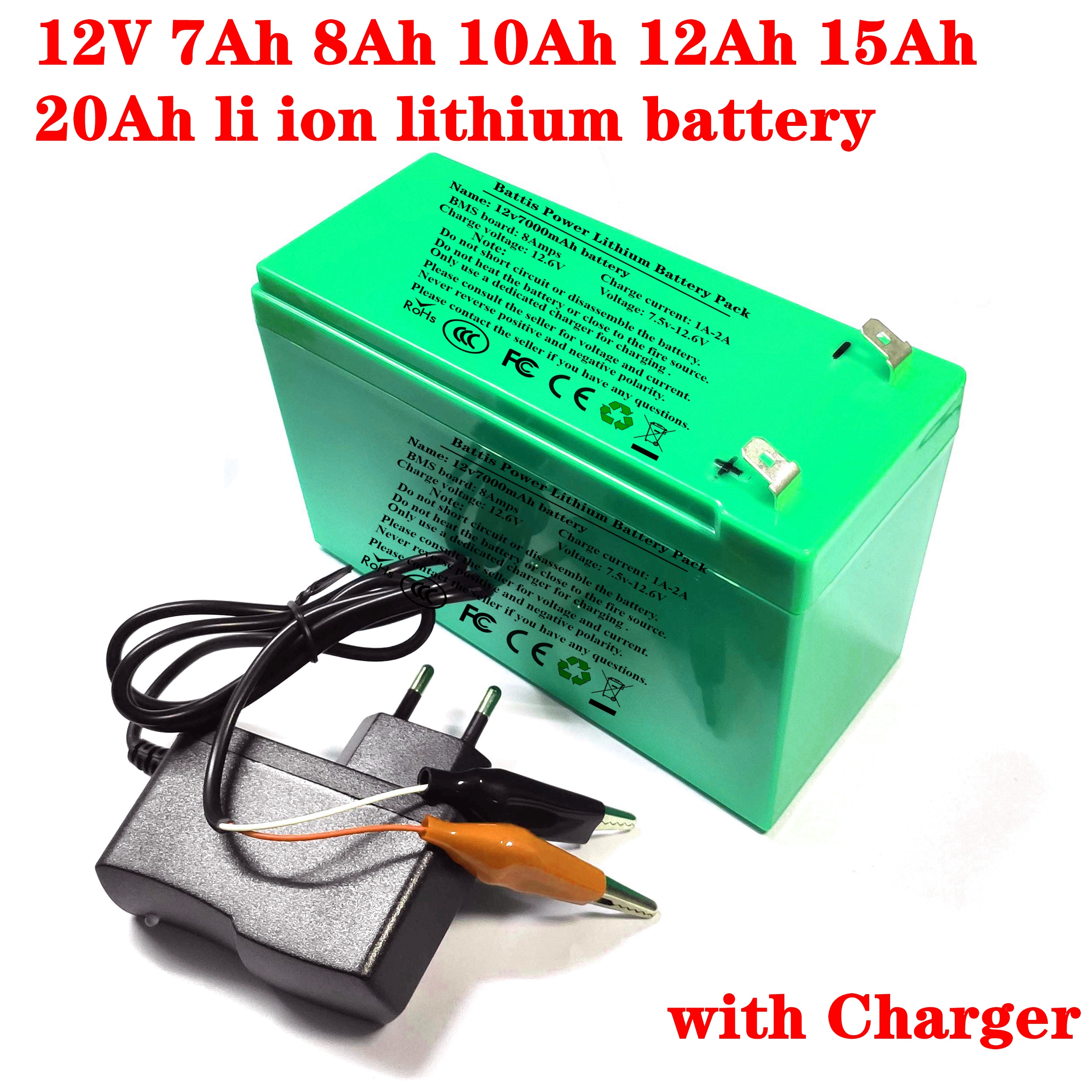 12v 7ah 8ah 10ah 12ah 15ah 20ah litium-ion litiumbatteri til sprøytevekt tilgangskontroll låve lekefly  + 1a lader