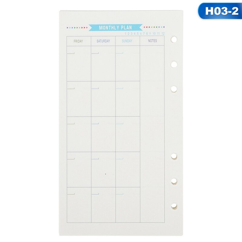 6 Holes Loose Leaf Notebook Spiral Planner Refill Inner Paper A5 A6 Pages Diary Weekly Monthly Plan To do List 40Pcs/Set: H03-2