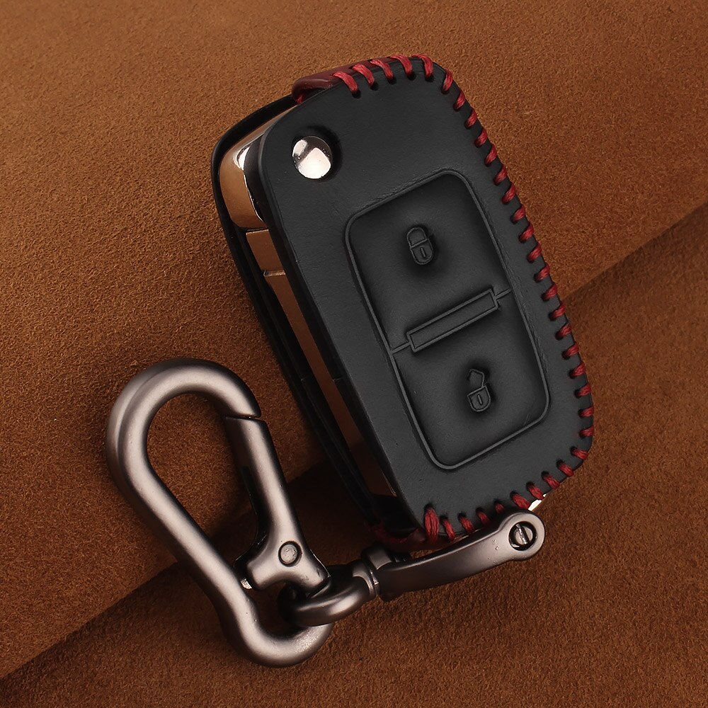KEYYOU Leather Car Key Case Remote Key Cover For VW Volkswagen Amarok Polo Golf MK4 Bora Jetta Altea Alhambra Fob Key: 2Button black
