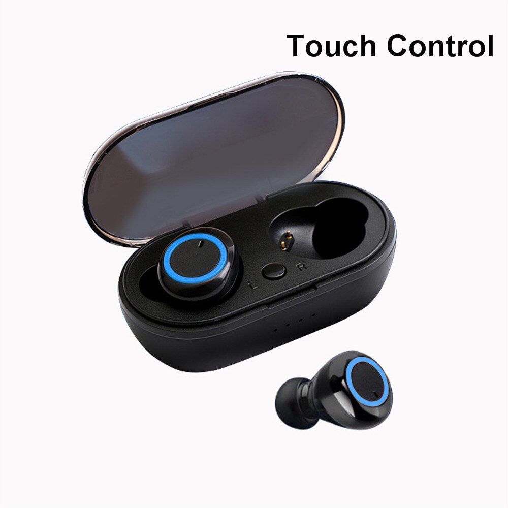 TWS Bluetooth 5.0 Auricolare Impermeabile di Sport Auricolari Vivavoce Auricolari Stereo Senza Fili Auricolare con Microfono per IOS Android Phone: Black Blue-2