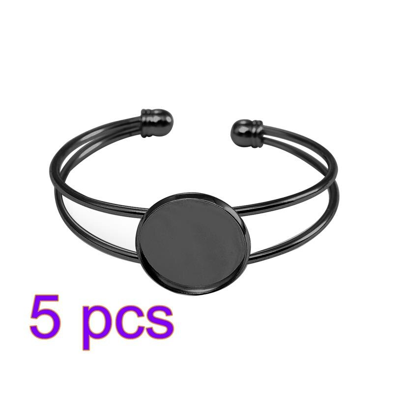 5Pcs Verstelbare Bangle Armband Base Blanks Tray Bezel Messing Manchet Armband Instellen 20Mm Cabochon Cameo Diy Sieraden Bevindingen: Gun black